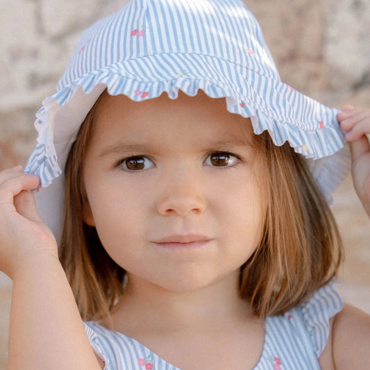 Chapéu de Praia Reversível - Sunny Flowers Blue | Little Dutch