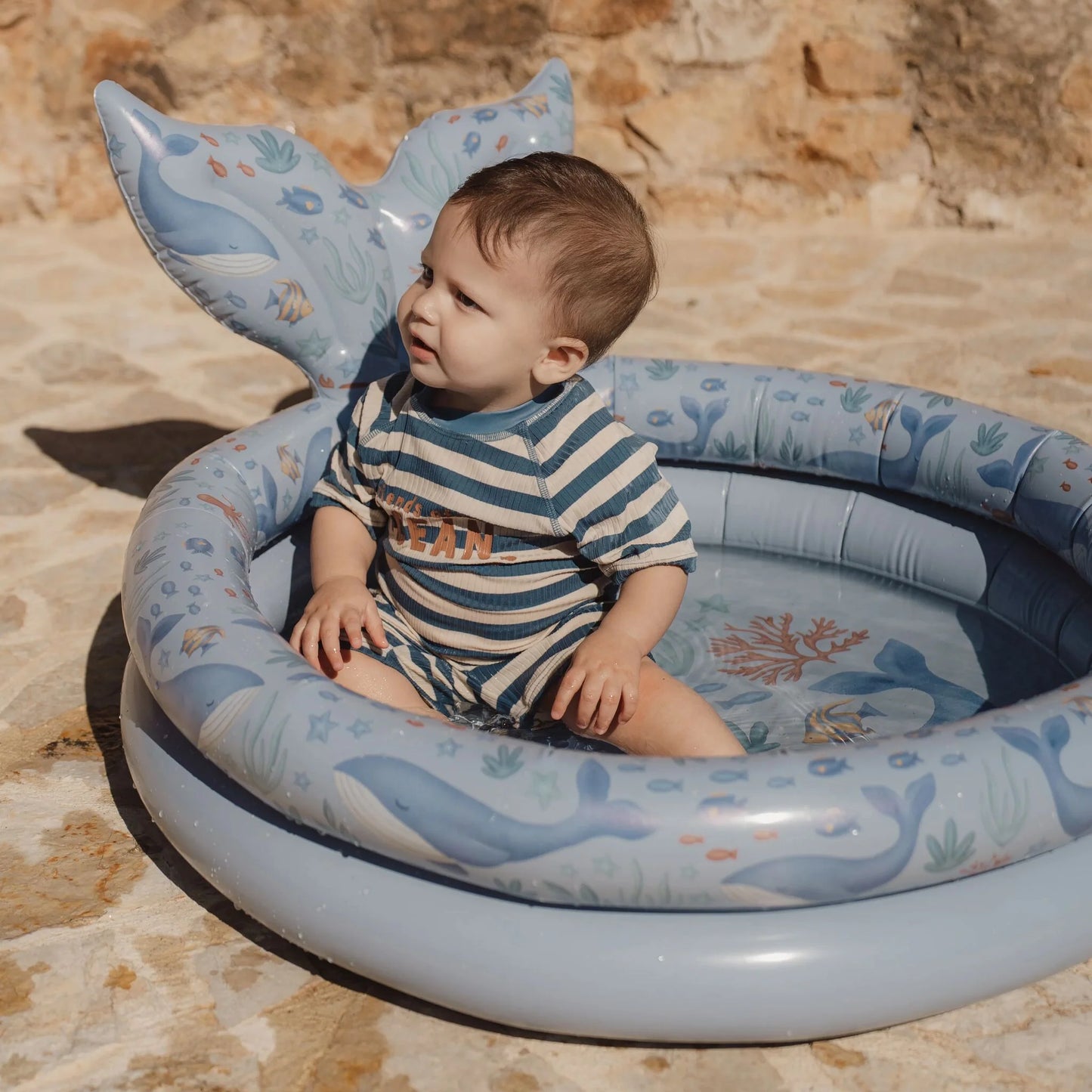 Fato de Banho Manga Curta - Ocean Blue Stripes | Little Dutch