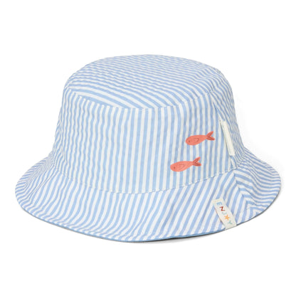 Chapéu de Praia Reversível - Stripes Ocean Blue | Little Dutch