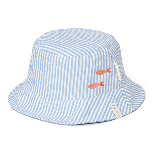 Chapéu de Praia Reversível - Stripes Ocean Blue | Little Dutch