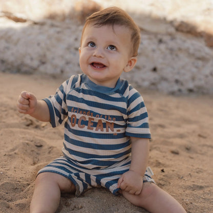 Fato de Banho Manga Curta - Ocean Blue Stripes | Little Dutch