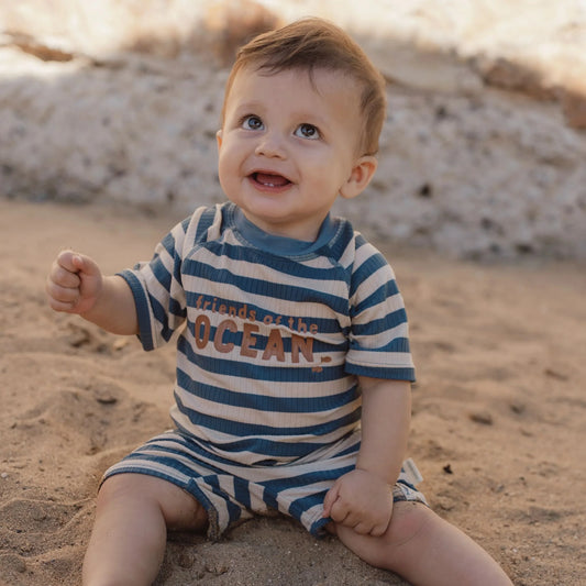 Fato de Banho Manga Curta - Ocean Blue Stripes | Little Dutch