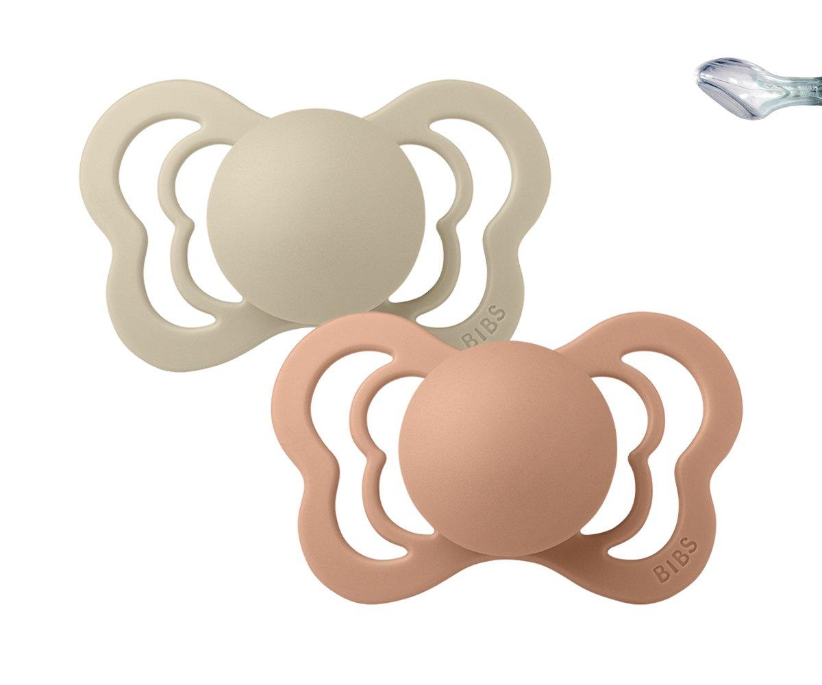 2 Chupetas BIBS Couture Silicone - (Vanilla/Peach).