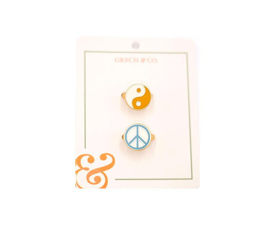 2 Anéis de esmalte Ying Yang + Peace Sign.